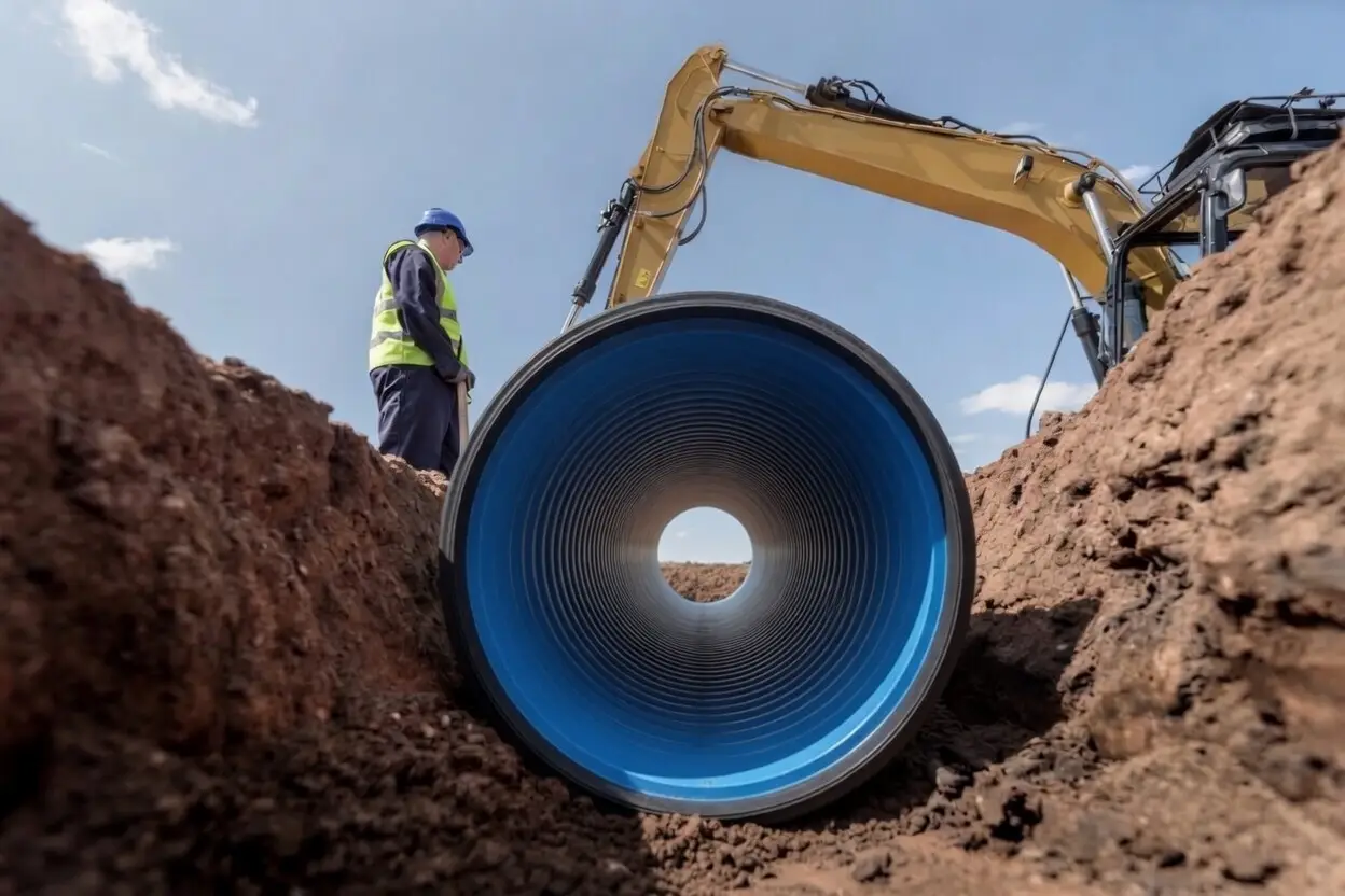 Paralel döşenmiş HDPE koruge drenaj hatları